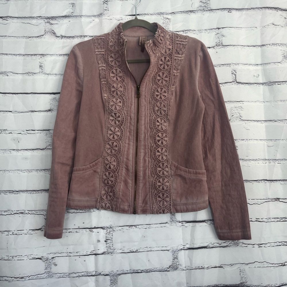 XCVI Embroidered Zip Jacket Women’s S Dusty Rose Cotton Blend Boho Lace Preppy - Picture 6 of 14
